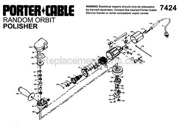 Page A Diagram and Parts List for 7424SP  Porter Cable Sander Polisher